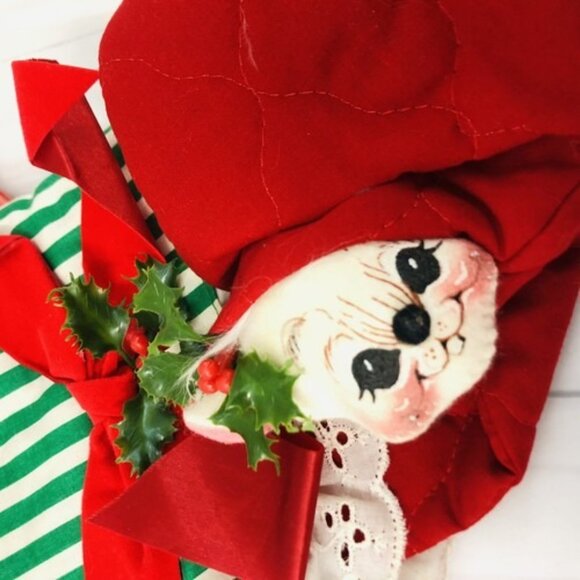 19" Christmas Stocking Annalee Mobilitee Mouse Red Quilted Green White - Picture 15 of 16